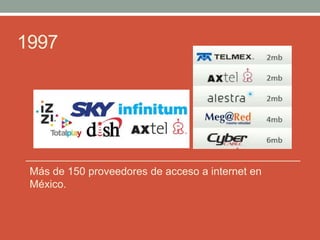 1997
Más de 150 proveedores de acceso a internet en
México.