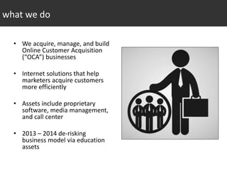 growth by acquisition strategy
1
Consolidate
ecosystem
2
Vertically integrate
and scale
3
Diversify to
other sectors
 