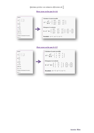 Acosta- Ríos
Quisimos probar con números diferentes de
𝟏
𝟒
:
PPaarraa ccaassooss eenn llooss qquuee kk==((--44))
PPaarraa ccaassooss eenn llooss qquuee kk==11//22
 