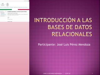 Participante: José Luis Pérez Mendoza
23/07/16JOSE LUIS PEREZ MENDOZA 1
 