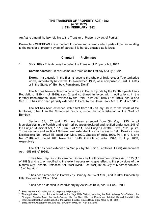 transfer of property act 1882 notes