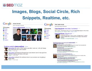Images, Blogs, Social Circle, Rich
    Snippets, Realtime, etc.
 