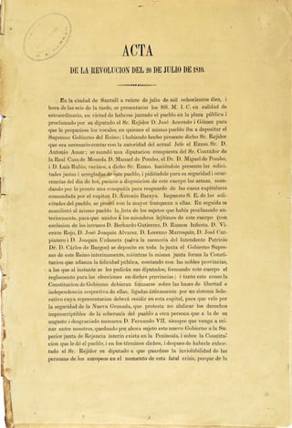 ACTA DE INDEPENDENCIA 20 DE JULIO DE 1810