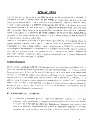 Acuerdo para cumplir la cuarentena en San Rafael