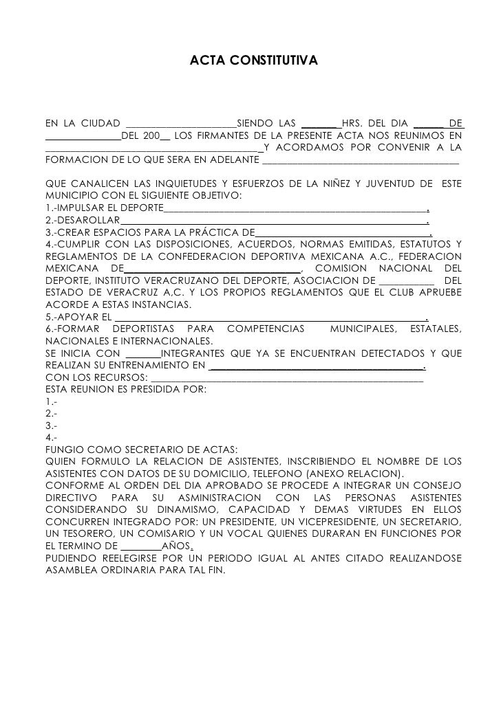Formato de acta constitutiva