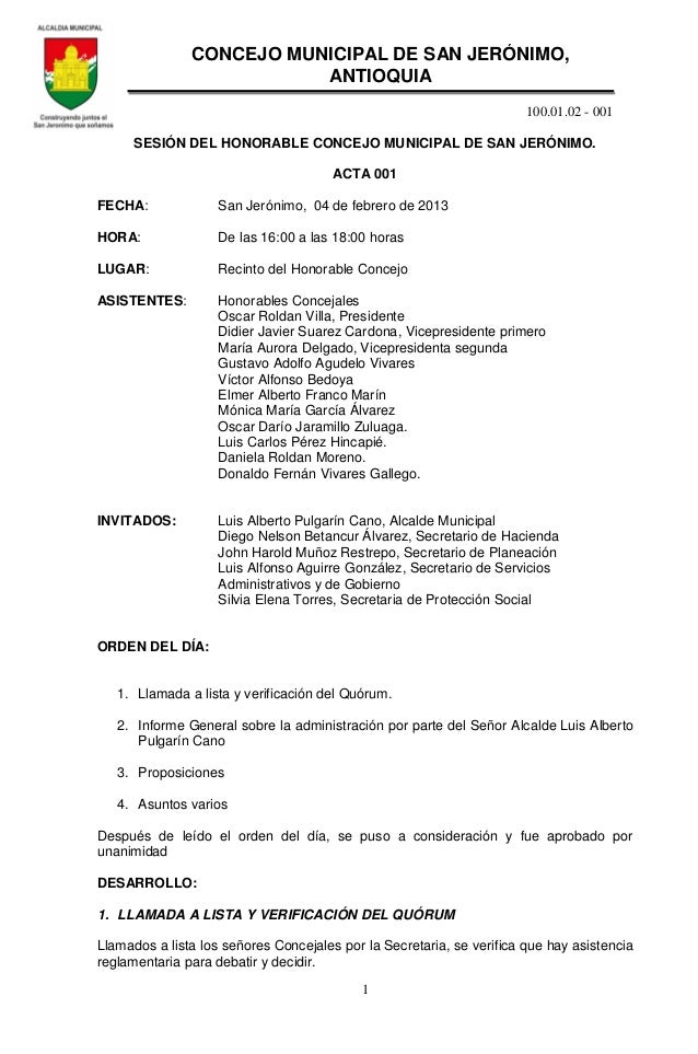 Acta 001 del 04 de febrero de 2013