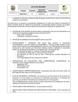 Acta 01 15 acuerdos evaluación de desempeño docentes 1278 | PDF