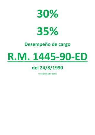 30%
35%
Desempeño de cargo
R.M. 1445-90-ED
del 24/8/1990
Tiene el carácter de ley
 