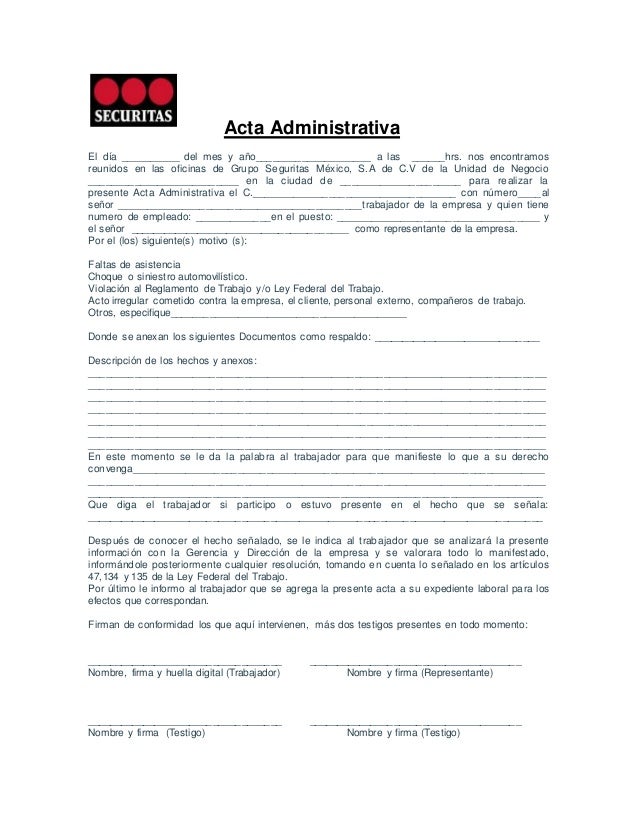 Acta administrativa propuesta actual