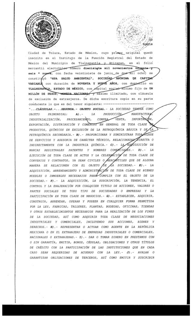 Folio Mercantil Ejemplo: Folio Mercantil En Acta Constitutiva – DUZNS