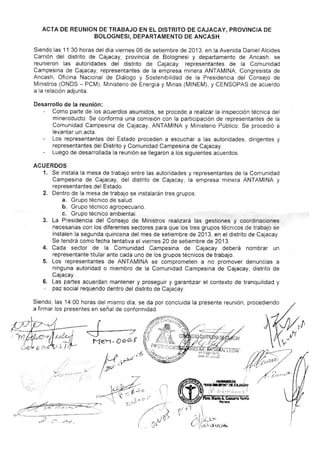 Acta de Reunión de Trabajo entre la Comunidad Campesina de Cajacay y Antamina