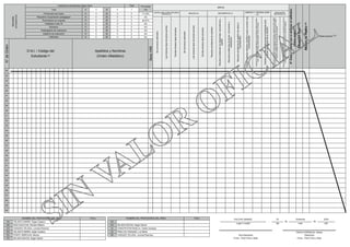 Cantidad de Estudiantes Según Sexo Total
Total H 3 M 4 7
Porcentaje
(%)
Promovidos de Grado H 3 M 2 5 71.43%
Requieren recuperación pedagógica H 0 M 0 0 0%
Permanecen en el grado H 0 M 2 2 28.57%
Traslados a otra I.E H 0 M 0 0 0%
Retirados H 0 M 0 0 0%
Postergación de evaluación H 0 M 0 0 0%
Adelanto de evaluación H 0 M 0 0 0%
RESUMEN
ESTADÍSTICO
Fallecidos H 0 M 0 0 0%
N°
de
Orden
D.N.I. / Código del
Estudiante (2)
Apellidos y Nombres
(Orden Alfabético)
Sexo
H/M
ÁREAS
CASTELLANO COMO SEGUNDA
LENGUA (G) INGLÉS (H) MATEMÁTICA (I) CIENCIA Y TECNOLOGÍA
(J)
EDUCACIÓN
RELIGIOSA (K)
Se
comunica
oralmente
Lee
diversos
tipos
de
textos
escritos
Escribe
diversos
tipos
de
textos
Se
comunica
oralmente
Lee
diversos
tipos
de
textos
escritos
Escribe
diversos
tipos
de
textos
Resuelve
problemas
de
cantidad
Resuelve
problemas
de
regularidad,
equivalencia
y
cambio
Resuelve
problemas
de
forma,
movimiento
y
localización
Resuelve
problemas
de
gestión
de
datos
e
incertidumbre
Indaga
mediante
métodos
científicos
para
construir
sus
conocimientos
Explica
el
mundo
físico
basándose
en
conocimientos
sobre
los
seres
vivos;
materia
y
energía;
biodiversidad,
Tierra
y
Universo
Diseña
y
construye
soluciones
tecnológicas
para
resolver
problemas
de
su
entorno
Construye
su
identidad
como
persona
humana,
amada
por
Dios,
digna,
libre
y
trascendente,
comprendiendo
la
doctrina
de
su
propia
religión,
abierto
al
diálogo
con
las
que
le
son
cercanas
Asume
la
experiencia
del
encuentro
personal
y
comunitario
con
Dios
en
su
proyecto
de
vida
en
coherencia
con
su
creencia
religiosa
N°
Áreas
y
Talleres
que
no
alcanzan
el
calificativo
mínimo
exigido
(10)
Situación
final
(11)
Motivo
de
Retiro
(12)
Observaciones (13)
22
23
24
25
26
27
28
29
30
31
32
33
34
35
36
37
38
39
40
41
42
43
44
45
46
47
48
49
50
NOMBRE DEL PROFESOR(A) DEL ÁREA Firma
(A) VELASCO MARIN, Edgar Gustavo
(B) DIAZ HUACCHA, Richard William
(C) VASQUEZ ZELADA, Lucinda Rosmery
(D) VELASCO MARIN, Edgar Gustavo
(E) PONTE OBREGON, Mariluz
(F) ZELADA NOVOA, Roger Daniel
NOMBRE DEL PROFESOR(A) DEL ÁREA Firma
(G)
(H) ZELADA NOVOA, Roger Daniel
(I) CONCEPCION PADILLA, Yadira Vanessa
(J) PINILLOS VASQUEZ, Luz Maria
(K) VASQUEZ ZELADA, Lucinda Rosmery
PACCHA GRANDE 30 Diciembre 2024
Lugar o ciudad
,
día
de
mes
de
año
TINOCO ESPINOZA, Wilmer
Sub Director(a)
Firma - Post Firma y Sello
Director(a)
Firma - Post Firma y Sello
 