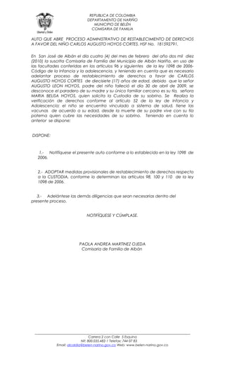 REPUBLICA DE COLOMBIA
                                DEPARTAMENTO DE NARIÑO
                                   MUNICIPIO ...