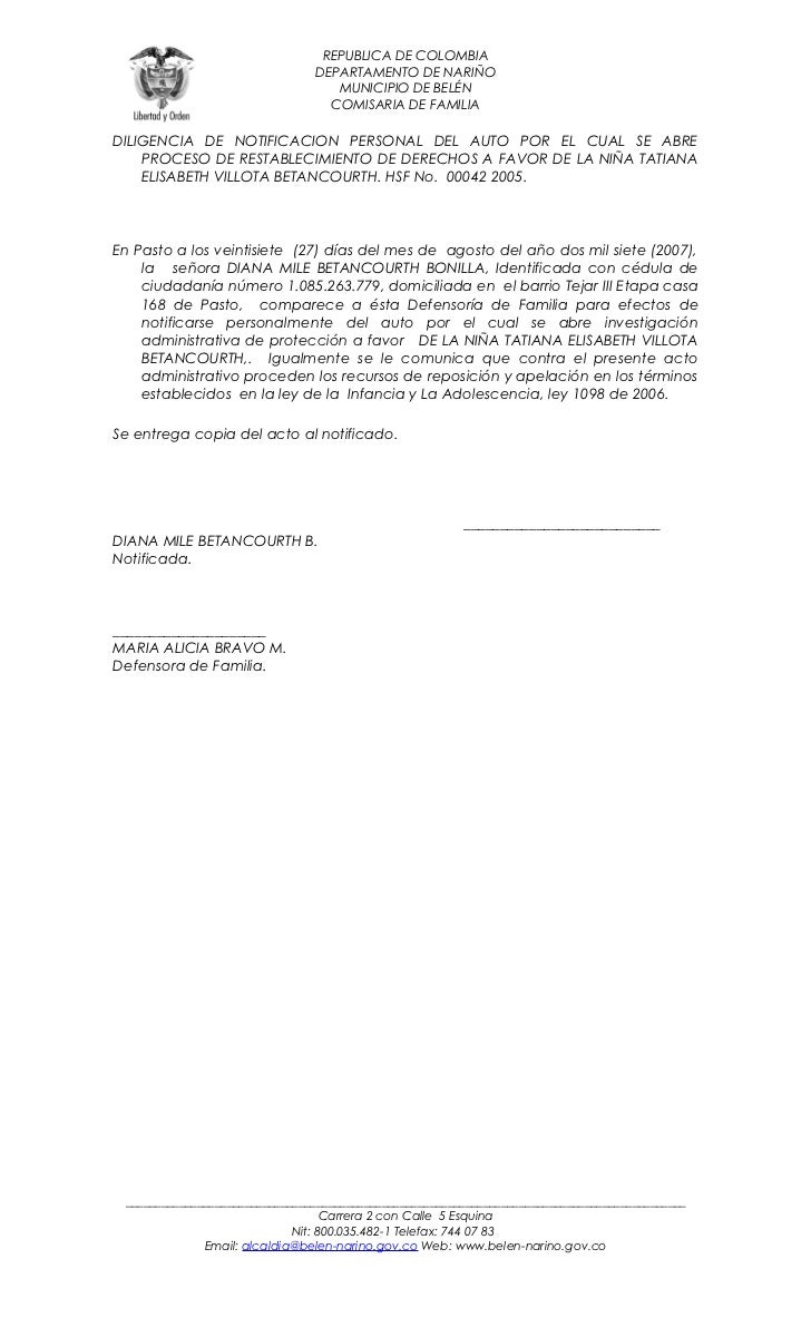 Acta custodia y cuidado provisional