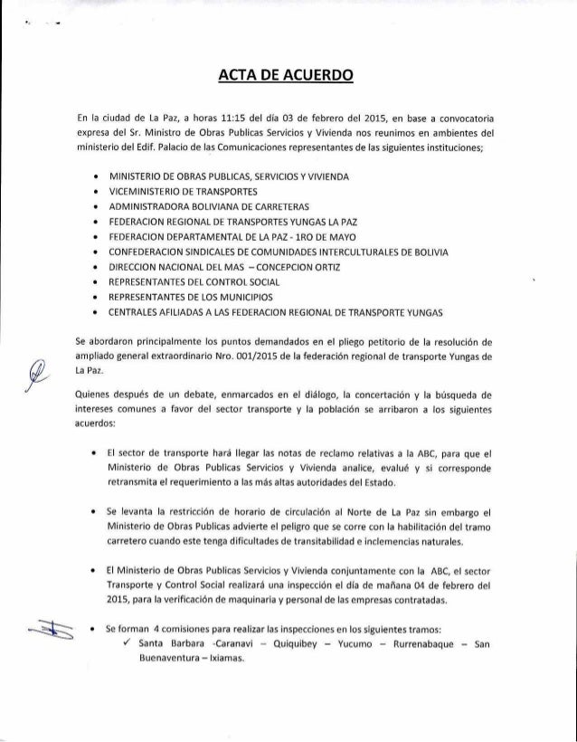 Acta de acuerdo Acta de acuerdo