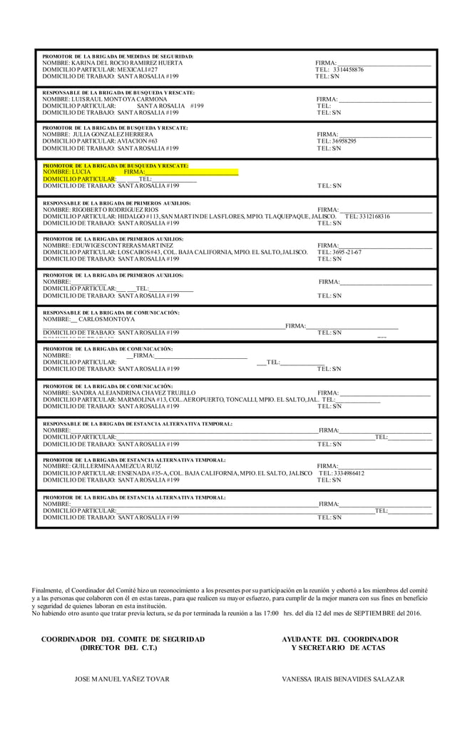 Acta De Constituci n del comit de seguridad y emergencia escolar 1 