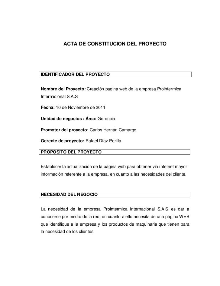 Acta de constitucion del Proyecto