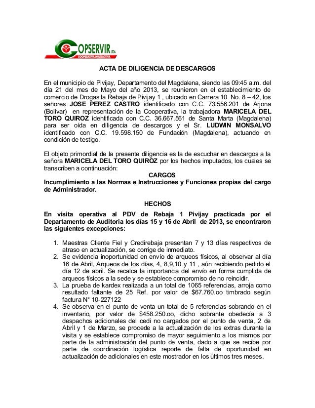 Acta de descargos maricela del toro