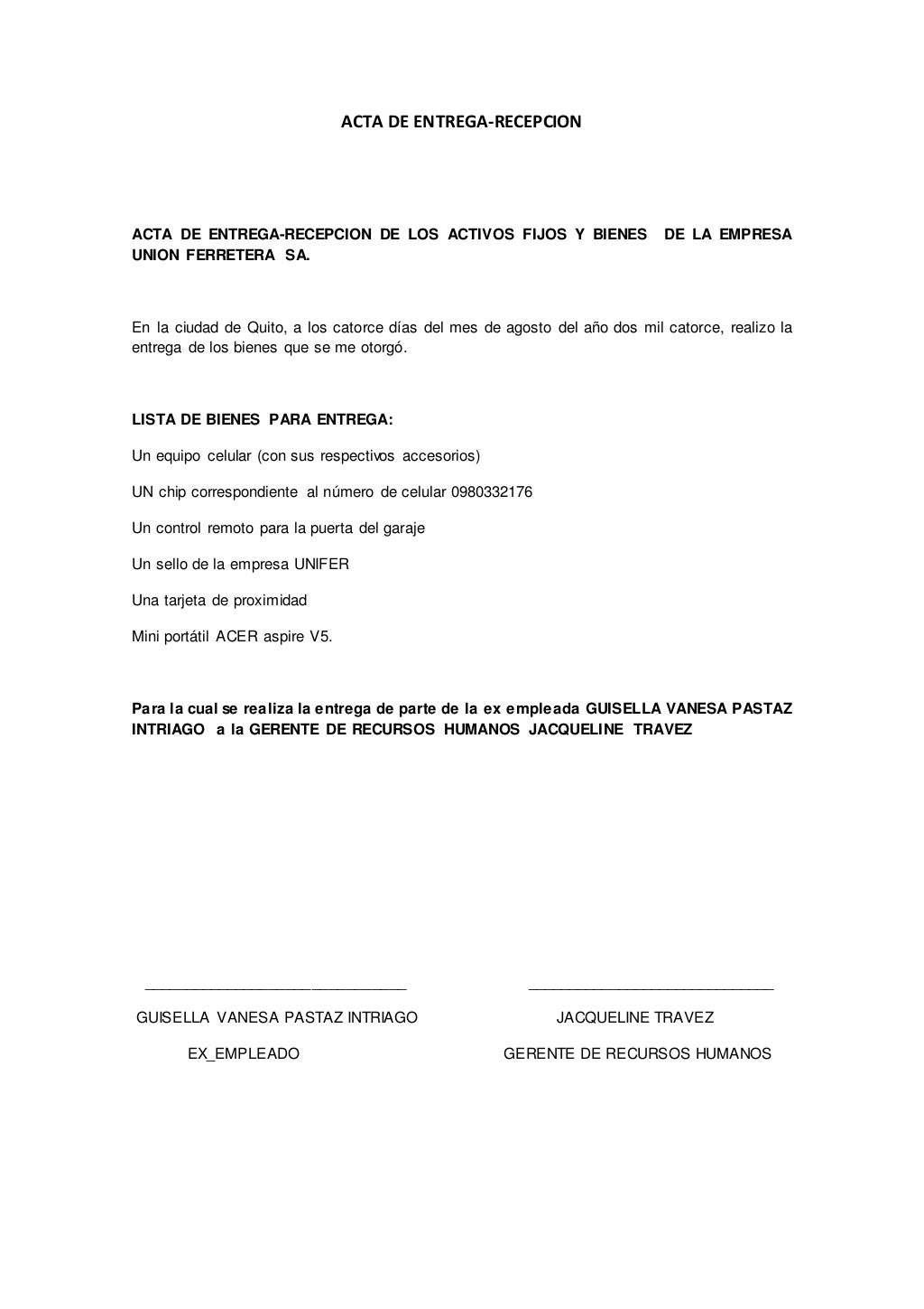 Acta de entrega recepcion