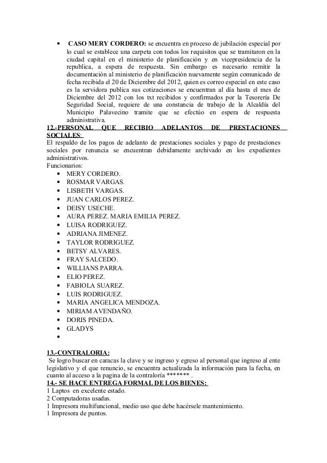 Acta de entrega de la abg lisbeth