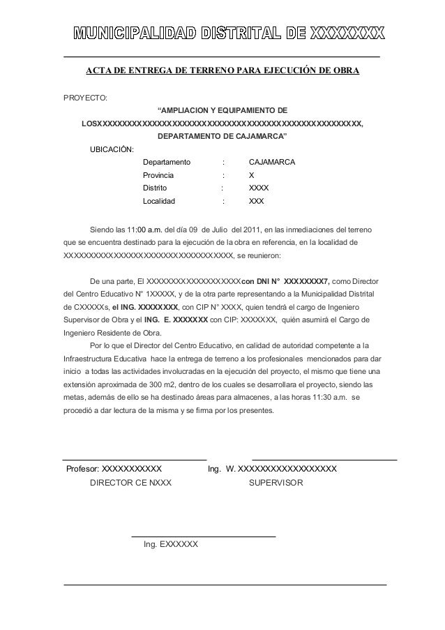 Acta de entrega de terreno