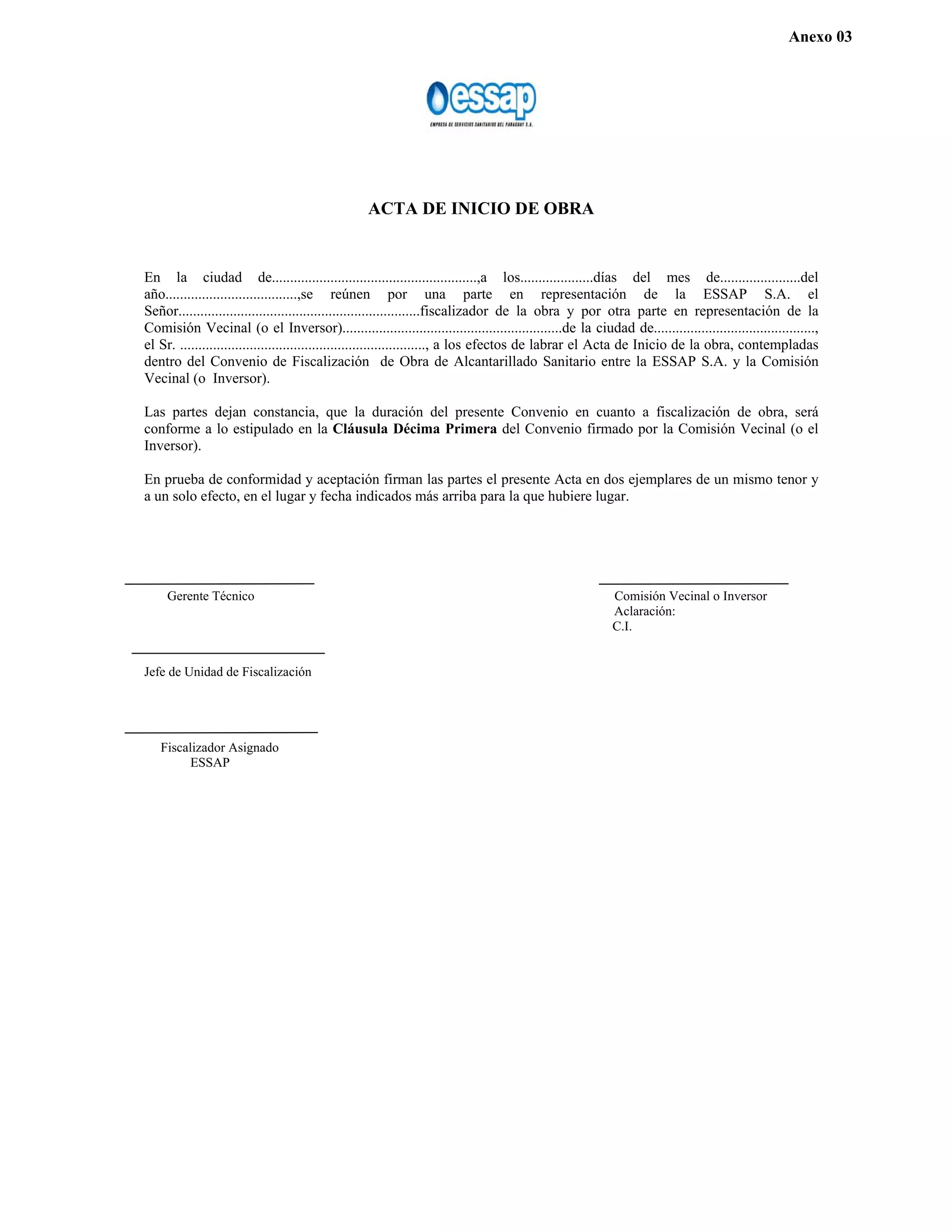 Acta de inicio de obra | PDF