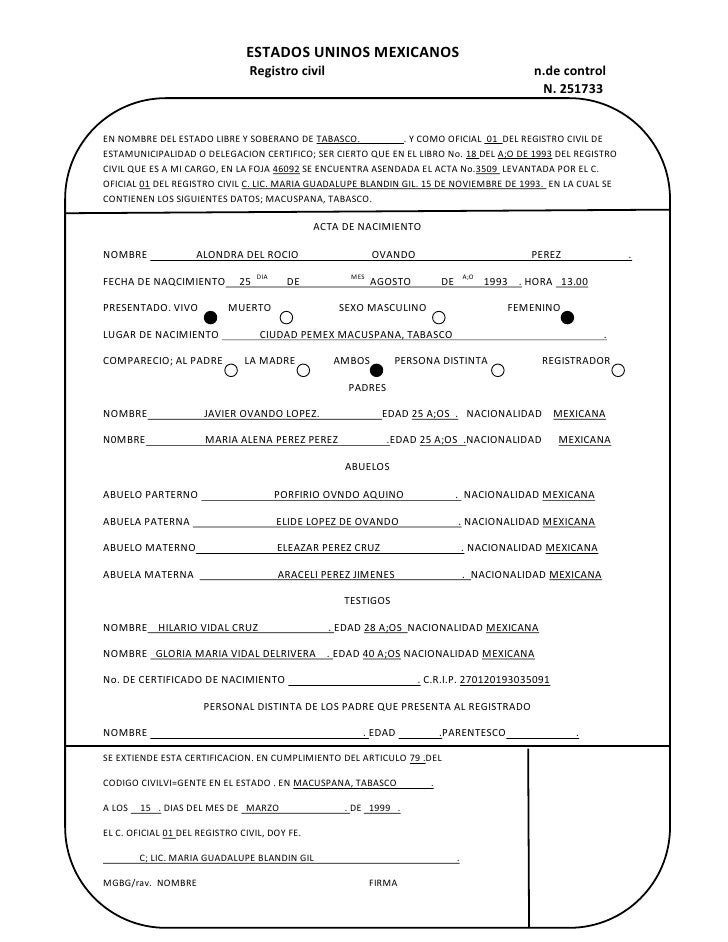 Acta De Nacimiento