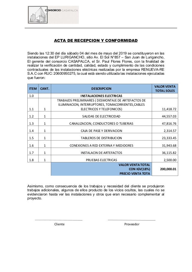 Caso practico de acta de recepcion definitiva acta de vrogue co