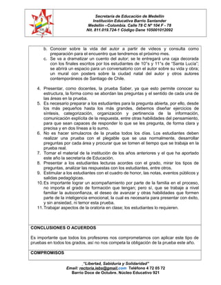 Secretaría de Educación de Medellín
Institución Educativa Barrio Santander
Medellín –Colombia. Calle 78 C Nº 104 F - 78
Ni...