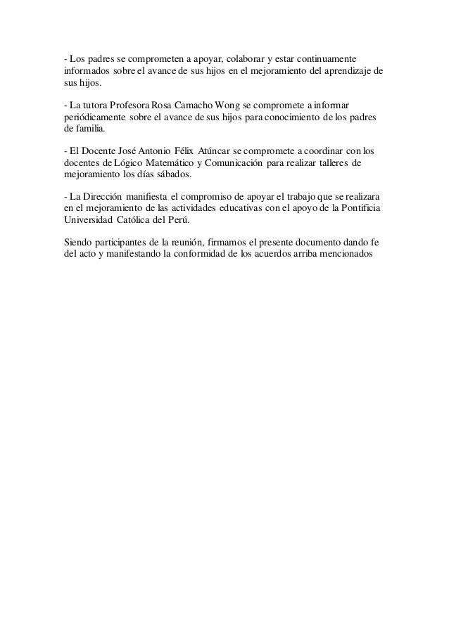 Acta De Compromiso Padres De Familia Acta de reunion de padres de familia