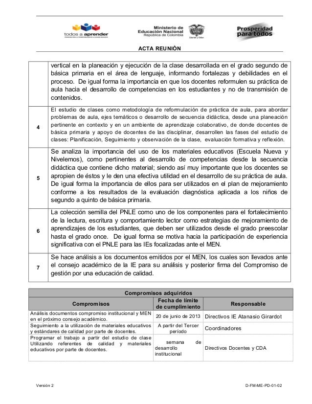 formato acta reunion de trabajo