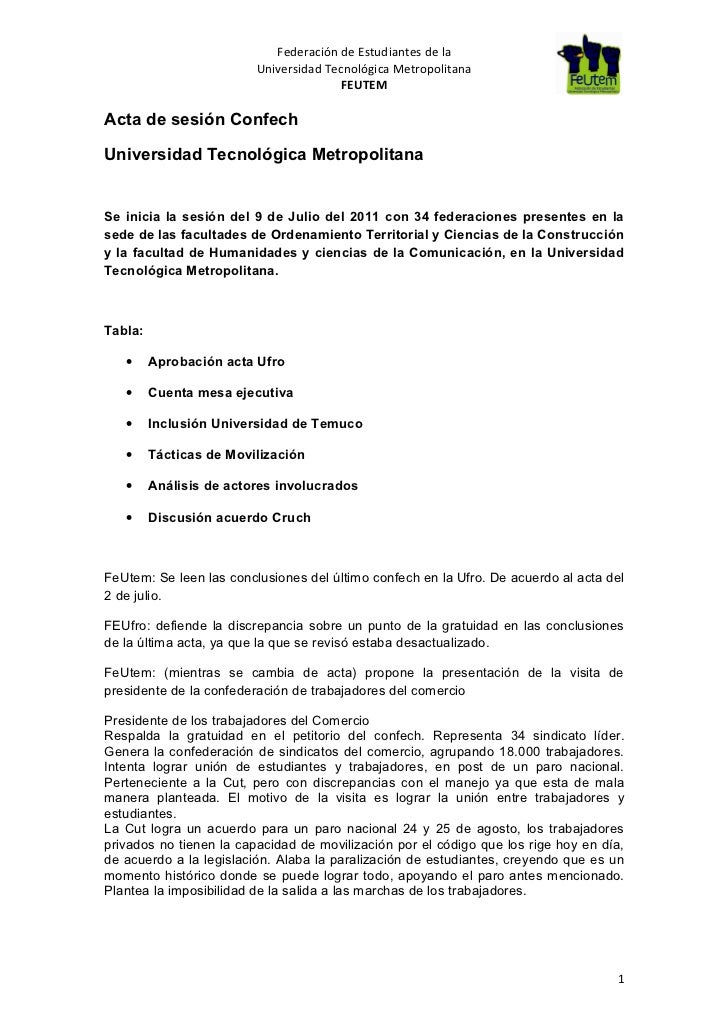 Acta de sesión confech utem