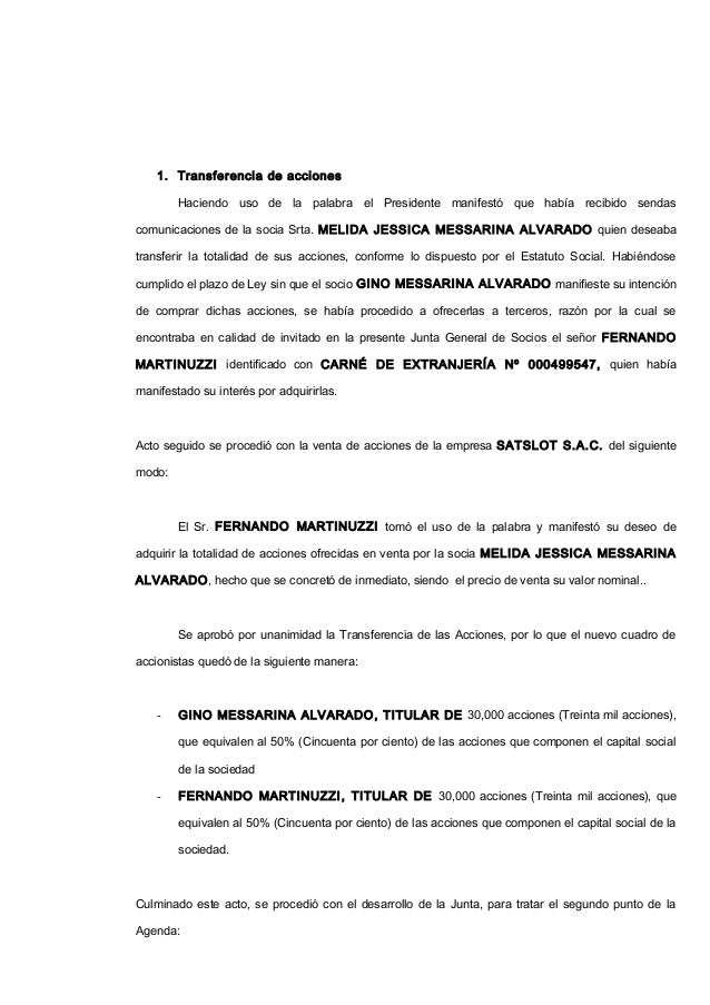 Acta de transferencia de acciones satslot 03.11.08