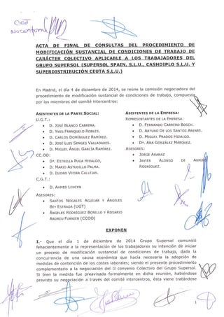 Acta final consulta del procedimiento de modificacion sustancial de las condiciones de trabajo de los trabnajadores del Grupo Supersol.