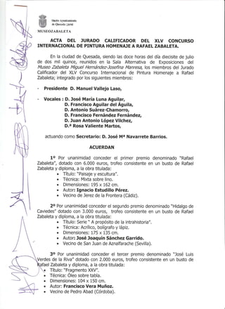 Acta del Jurado Calificador del XLV Concurso Internacional de Pintura Homenaje a Rafael Zabaleta
