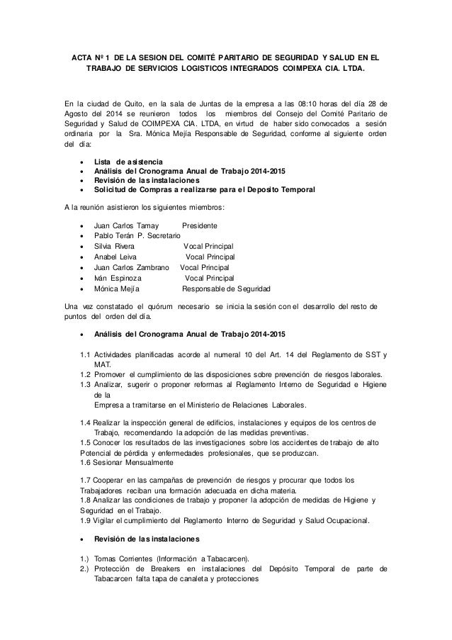 Acta nº 1 comite paritario coimpexa