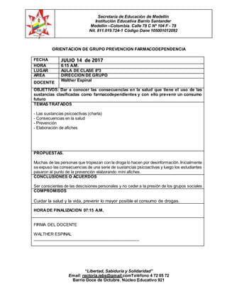 Secretaría de Educación de Medellín
Institución Educativa Barrio Santander
Medellín –Colombia. Calle 78 C Nº 104 F - 78
Ni...