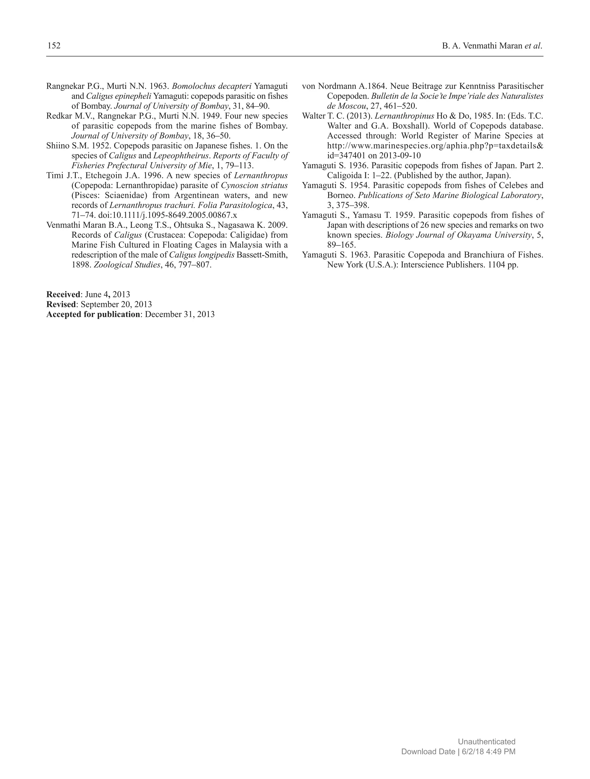 Three new records of copepods (Siphonostomatoida) parasitic on marine ...