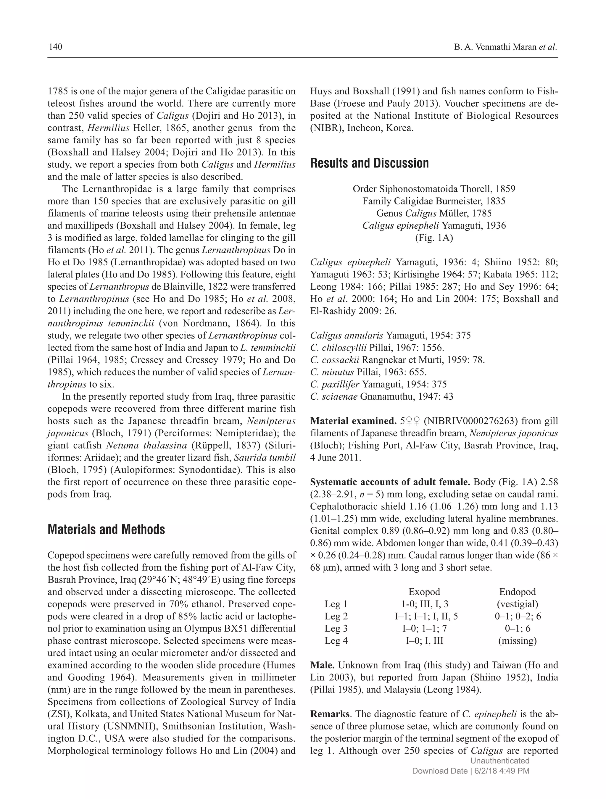 Three new records of copepods (Siphonostomatoida) parasitic on marine ...
