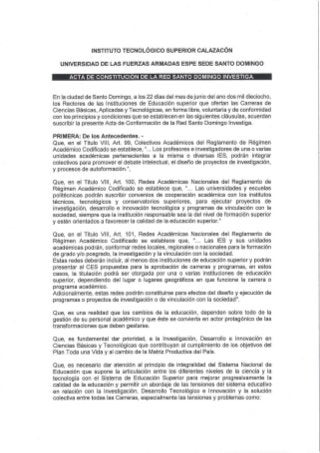 Acta de Constitución de la Red Santo Domingo Investiga - RedISD
