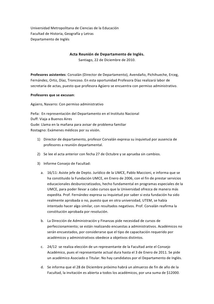 Acta reunión de departamento 20 de diciembre 2010