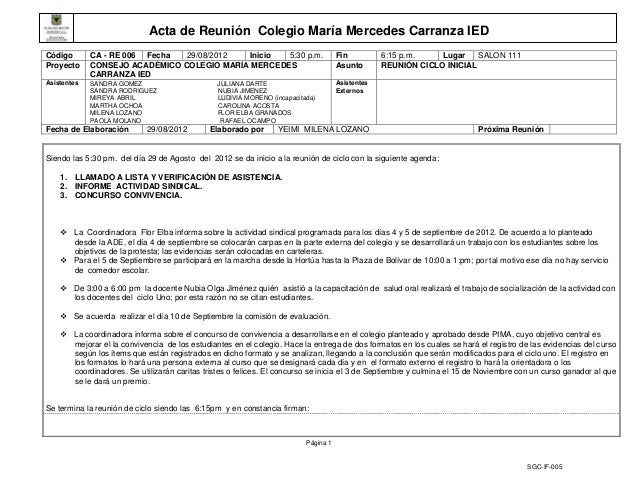 formato acta reunion de trabajo