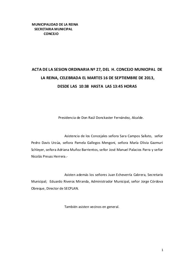 Acta sesion ordinaria nº 27, de 16 de septiembre de 2013