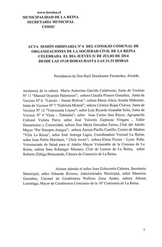 Acta sesion ordinaria n° 6 del 31 de julio de 2014 Cosoc La Reina