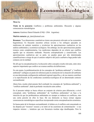 Actas IX Jornadas Economía Ecológica