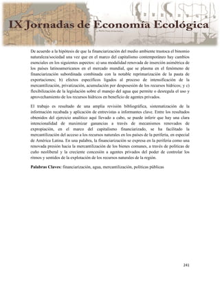 Actas IX Jornadas Economía Ecológica