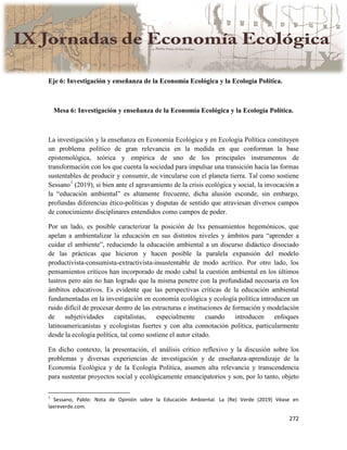 Actas IX Jornadas Economía Ecológica