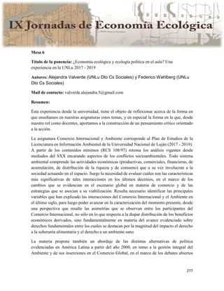 Actas IX Jornadas Economía Ecológica