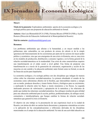 Actas IX Jornadas Economía Ecológica