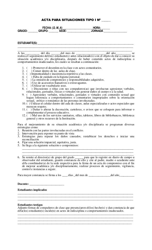 Acta de compromiso por inasistencia
